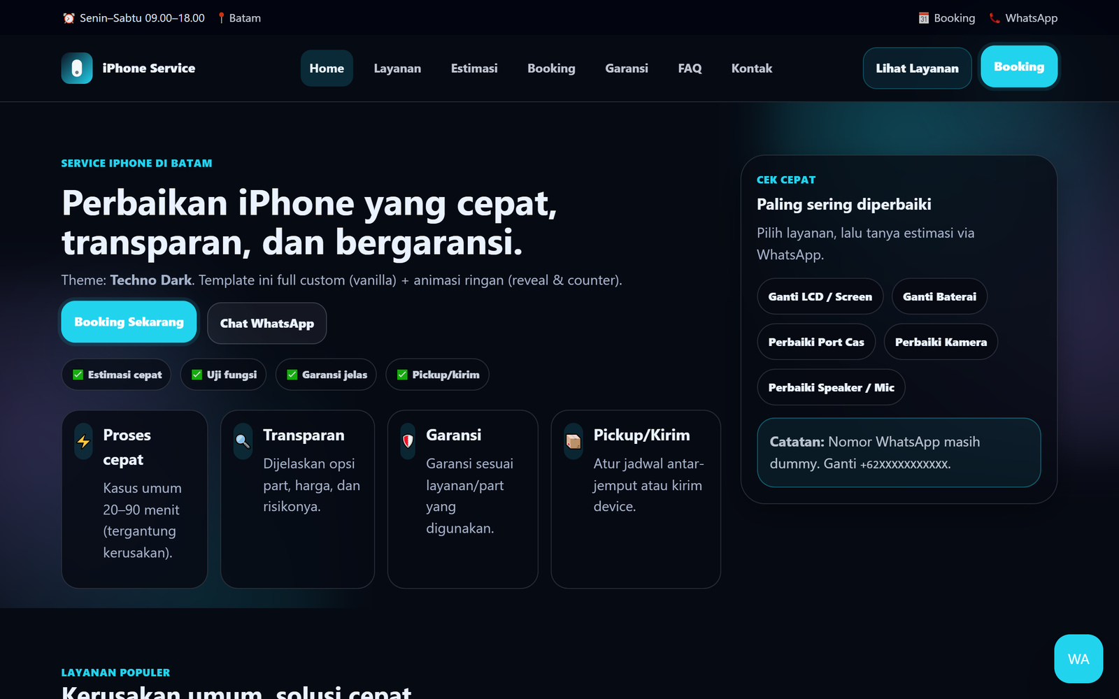 iPhone Service Site Dark Mode